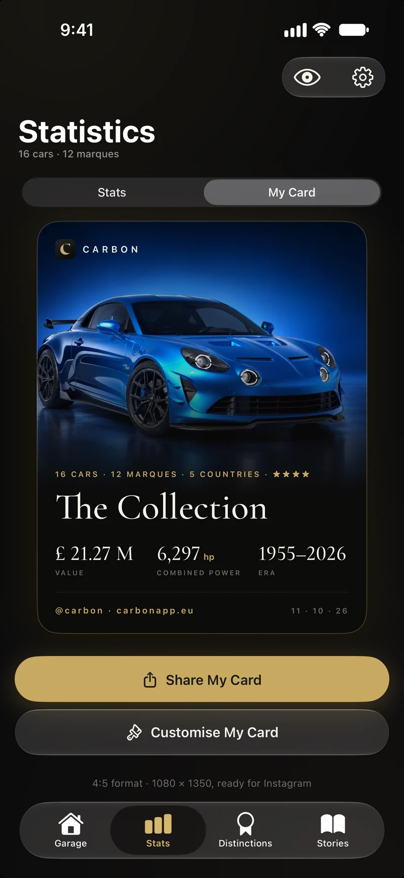 My Card, Carbon’s collection card, ready to share