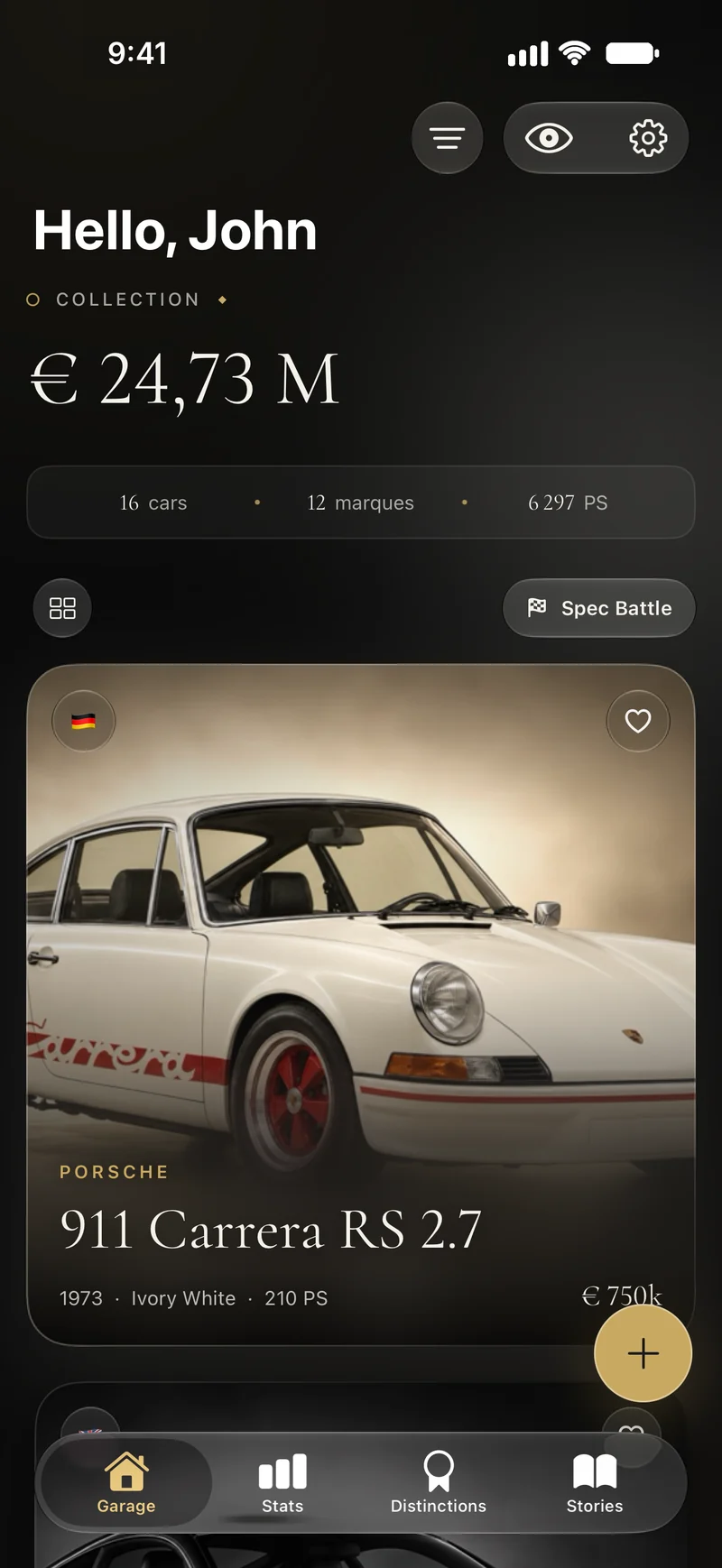 The Garage in Carbon: collection value, 16 cars, 12 marques and the Porsche 911 Carrera RS 2.7 card