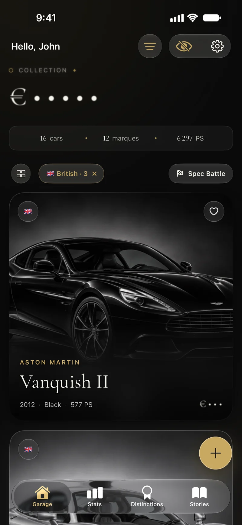 The Garage in Private Mode: the values in the collection are hidden